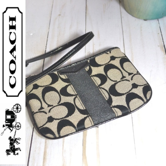 Coach Handbags - Coach Black Stripe Wristlet Coin Purse